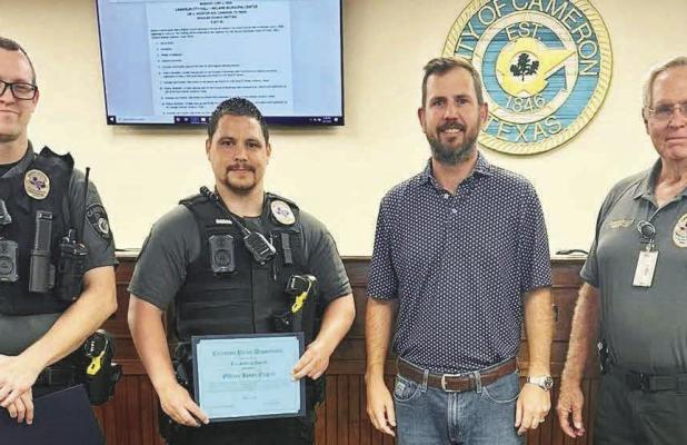 At the Cameron City Council meeting on Monday, June 1, Officers Christopher Ashworth and Jason Organ were awarded the Life Saving Medal for their actions on Jan. 21. The officers quick response and utilization of Narcan saved the life of a juvenile who wa