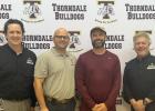 The Region 13 Prize Patrol pose for a photo with Thorndale Superintendent Zack Kleypas and Region 13 Star of the Month award winner for September Doug Franklin. Contributed photo