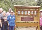 Jerald Wise on left with some members of the Milam Historical Commission and El Camino Real Trail Association at the trailhead dedication sign. Front left: Geri Burnett, Joyce Conner; Back left: Jerald Wise, Kyle Barrett, Garland Luedecke.Front right : Pa