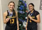 Thorndale Lady Dogs Kyla Daniell (13) and Malayya Dodson (4) were named to the All-Tournament team at the end of the Tilden Basketball Tournament over the weekend. The Lady Dogs finished fourth in the tourney. Photo courtesy of Thorndale ISD Athletics FB 