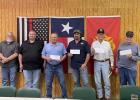 Left to right: Fire Chief David Stanley (Minerva VFD), Ricky McCall (Buckholts VFD), Kenneth Zbikowki (Davilla VFD), Fire Chief Scott Koenig (Gause VFD), Fire Chief Gene Klein (Burlington VFD), and Travis Yoakum (Milano VFD). Not pictured: Cameron VFD, Ro Volunteer Fire Department receives checks from Milam County Emergency Management