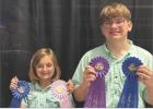 Mackenzie Holcombe and Luke Holcombe with their awarded ribbons at the San Antonio Livestock Show &amp; Rodeo. Photo Courtesy of Micah Holcombe