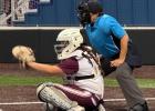 Marissa Balderas behind the plate at catcher. Photo courtesy of Milano High School