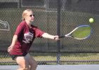 Taylor Lyda makes a return during her match against her Burnet High opponent, during Cameron Yoe’s district match last Wednesday at Burnet High School. Lyda beat Untemeyer from Burnet in straight sets, 6-1, 6-1, and teamed up with Brianna Mendoza in gir Taylor Lyda makes a return during her match against her Burnet High opponent, during Cameron Yoe’s district match last Wednesday at Burnet High School. Lyda beat Untemeyer from Burnet in straight sets, 6-1, 6-1, and teamed up with Brianna Mendoza in gir