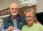 The past District Governor Lion John Pruett and Secretary and Lion Brenda Pruett celebrate their 15th anniversary as Lions Tuesday, Feb. 24. They were presented with a letter of recognition from the Lions International President A.P. Singh and a shamrock 