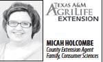 MICAH HOLCOMBE County Extension Agent Family, Consumer Sciences