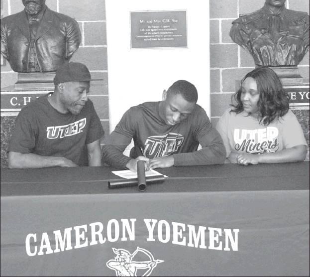 Lindsey Vaculin/THE CAMERON HERALD Yoe High School Senior Davion Bynaum signed with the University of Texas El Paso on Feb. 14 to continue his career as a student-athlete as a part of the Minor’s Track and Field Team.